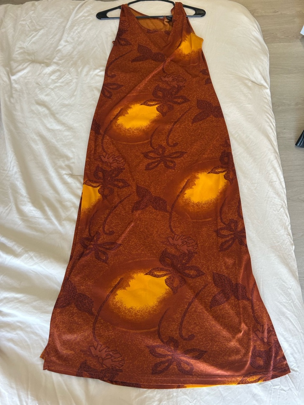 Rust Orange & Golden Floral Maxi Dress